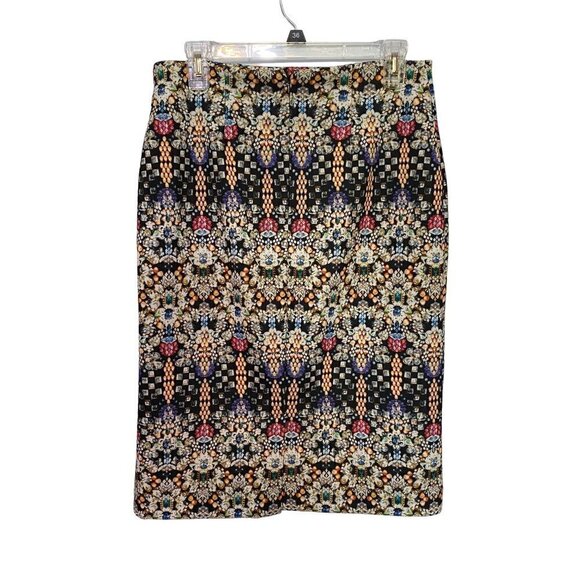 NICOLE MILLER Skirt Pencil Straight Knee Length JEWEL Print SKIRT Size Medium - Picture 2 of 9